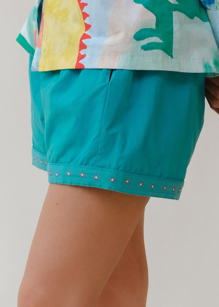 Embroidered Shorts in teal