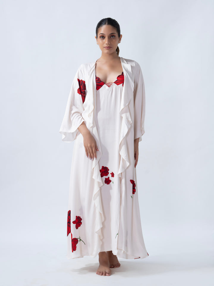 Lovers & Roses Long Slip & Robe Set