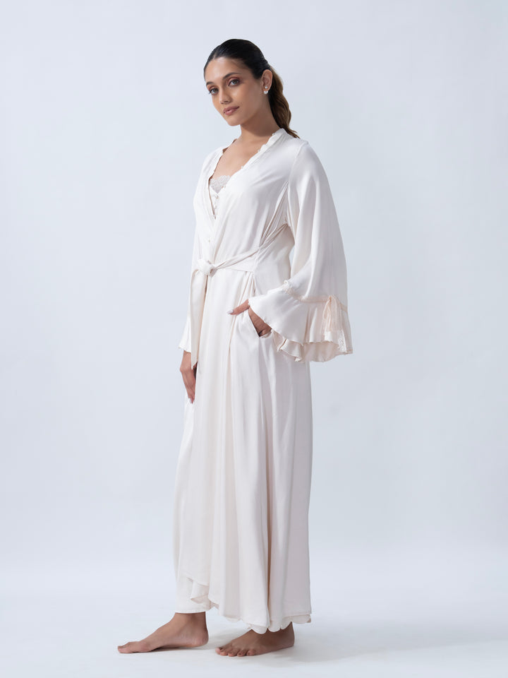 Ivory Long Slip & Robe Set