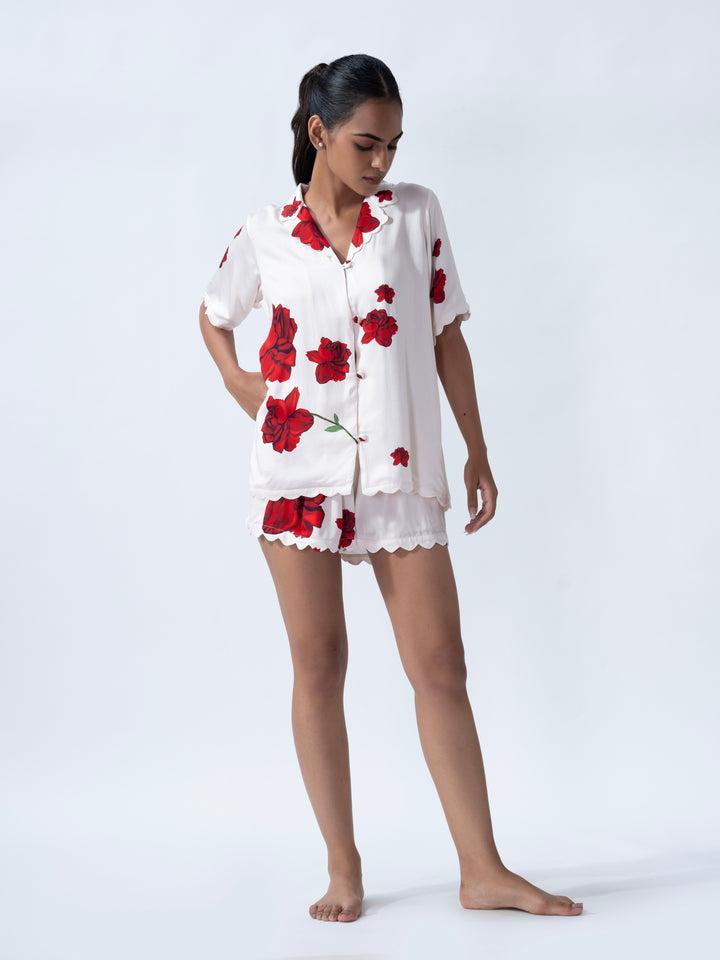 Lovers & Roses Scallop PJ Short Set